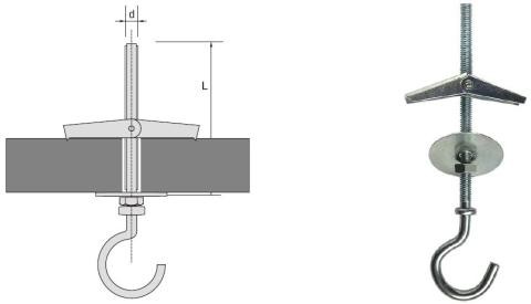 hmoždinka M4x75 s hákem sklopná Firma Killich s.r.o. nabízí kotevní techniku. V sortimentu kotevní techniky je široká škála hmoždinek. Jedná se o hmoždinky sklopné dutinové HSD. Jsou to hmoždinky: Hmoždinka HSD-C sklopná s hákem