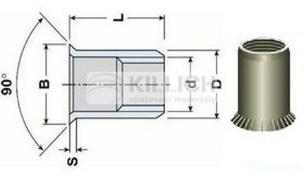 nýtovací matice OTEVŘENÁ M12x24 ZINEK zápustná velká hladká hlava rýhované tělo (s=2